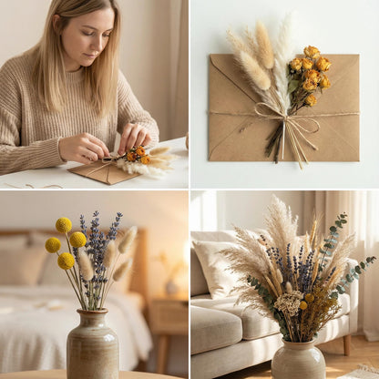 16 Varieties Dried Flowers Set, Mini Natural Dried Flowers Bulk with Stems for Vase Fillers, DIY Crafts, Wreath Making, Rustic Farmhouse Boho Home Decor, Wedding Floral Arrangement Brown Mix (7"-8")