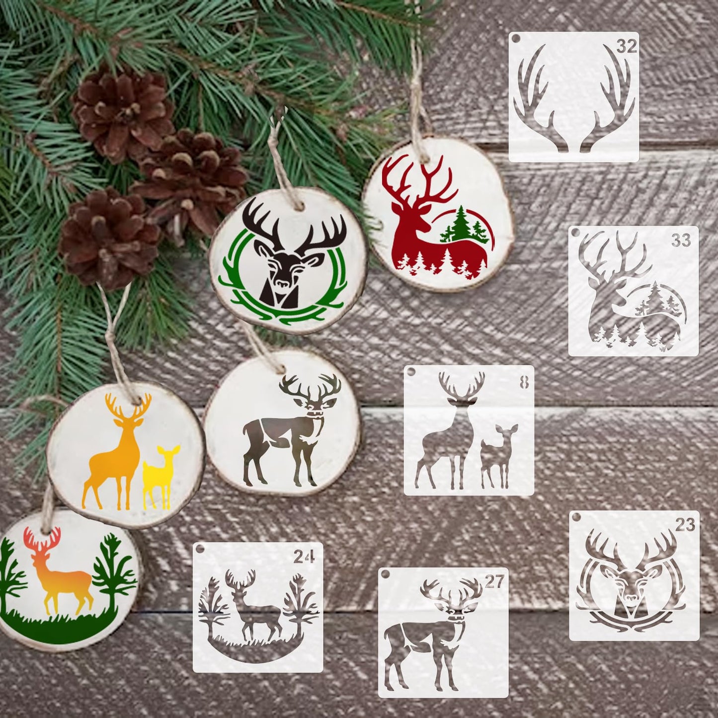 35 Pack Deer Stencils for Painting on Wood, Pine Tree Stencils Deer Head Antlers Stencil Forest Animal Template for DIY Craft Wall Fabric Rock Chalkboard Sign School Art Scrapbook Projects (Deer)