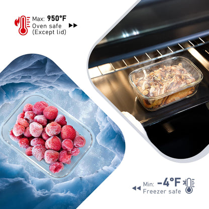 BOROHOUSE 10-Pack Glass Food Storage Containers with Tempered Lids – Borosilicate, Airtight, Oven-Safe (-4°F~950°F), BPA-Free, 4.4 & 1.6 Cup, Leak-Proof, Dishwasher Safe (Gray)