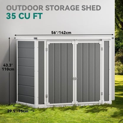 DWVO 4.7x2.5 FT Outdoor Storage Shed w/o Shelf, 35Cu.ft Horizontal Resin Tool Shed with Hydraulic Gas Rod and 3 Locks for Garden, Trash Cans, All-Weather Outdoor Storage, Lockable with Floor