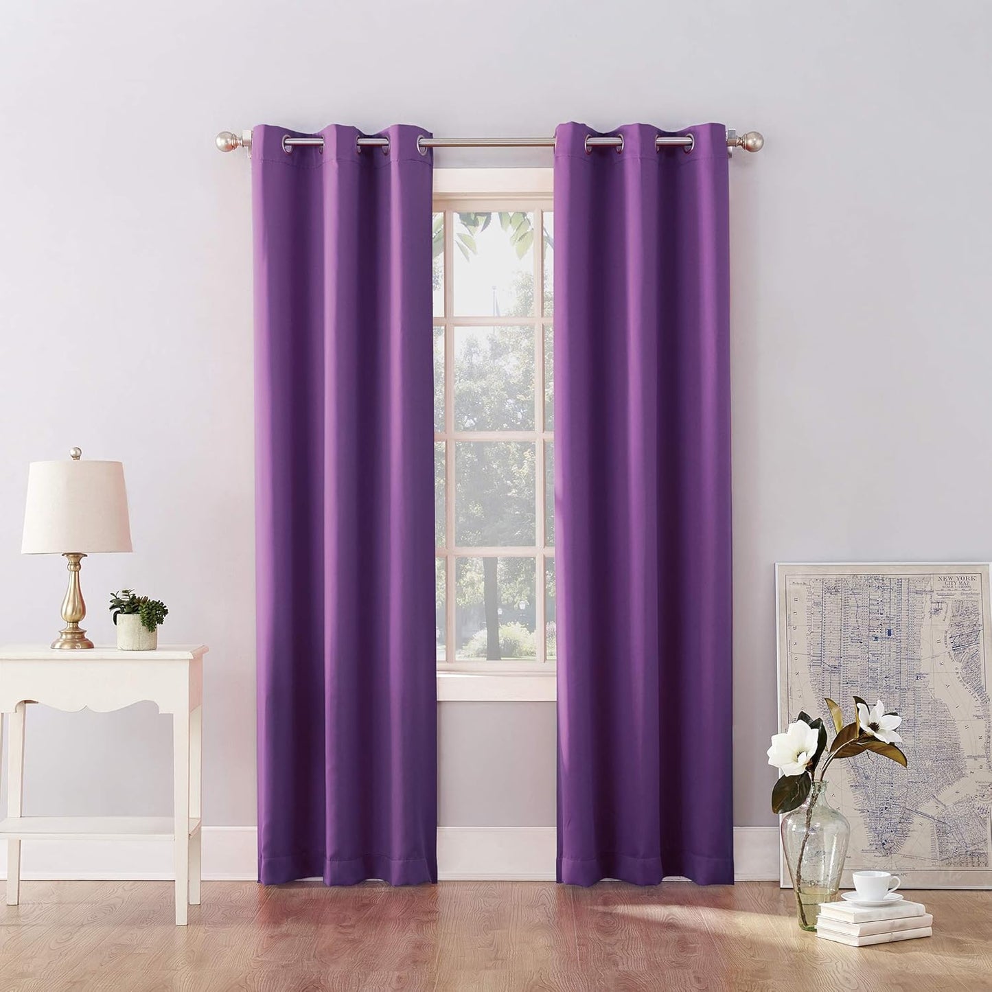 Sun Zero Riley Kids Bedroom Blackout Grommet Curtain Panel, Purple, 40" x 63"