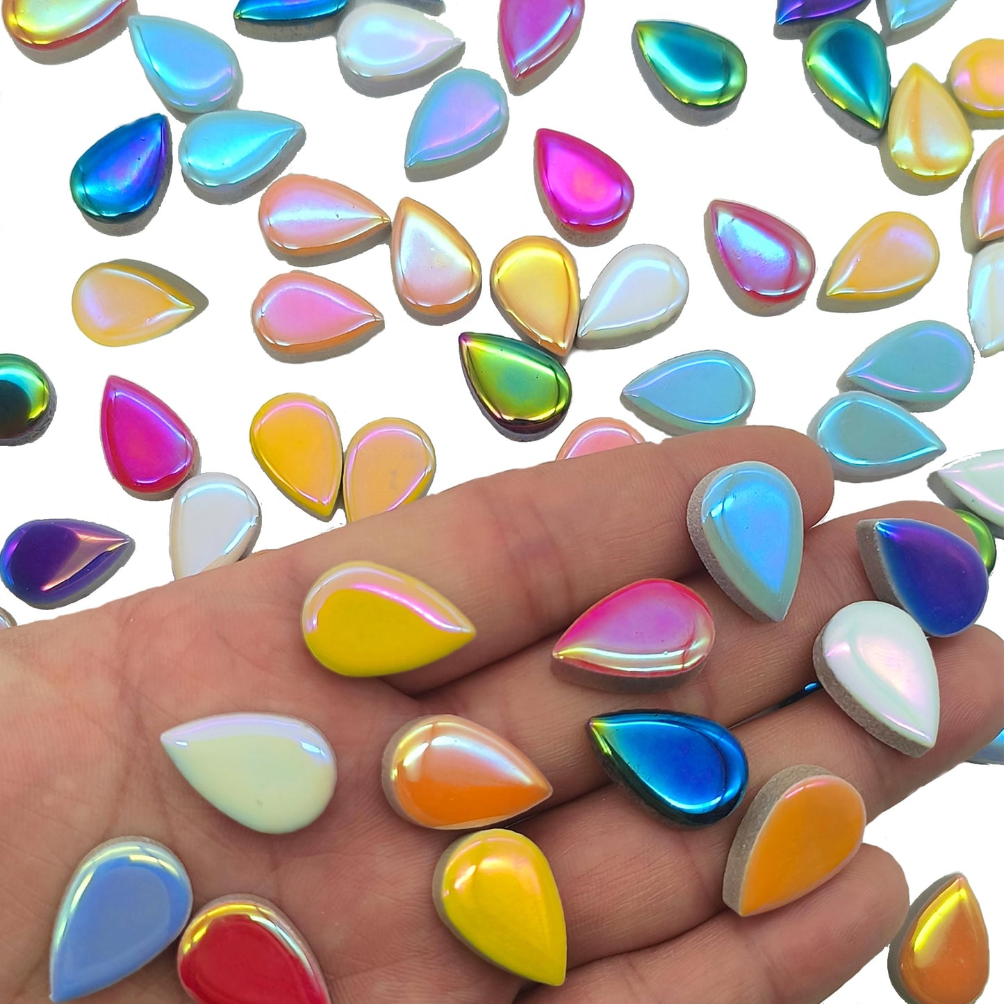 EDFLIFE Mosaic Tiles for Crafts, 7oz Iridescent Drop Mosaic Tiles for Art Crafts, Mosaic Making Kit for Projects, Ceramic Tiles for Adult DIY Hobbies Handmade Home Decoration