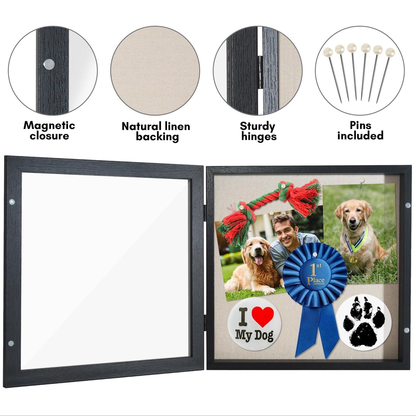 Americanflat Front Opening 11x11 Shadow Box Frame with Shatter-Resistant Glass - Silhouette Collection - Shadow Box Display Case for Tabletop and Wall Display - Black