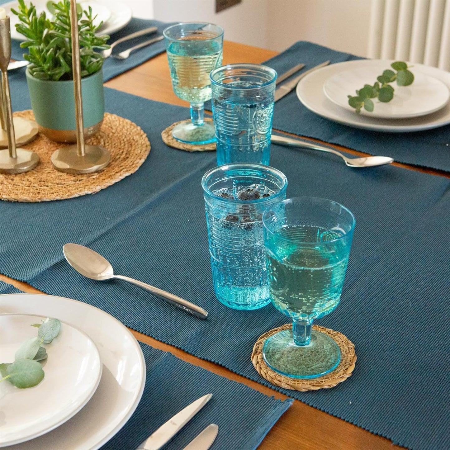 Bormioli Rocco Set of 4 Romantic Stemware Glasses, 10.75 Oz. Colored Crystal Glass, Light Blue, Made in Italy