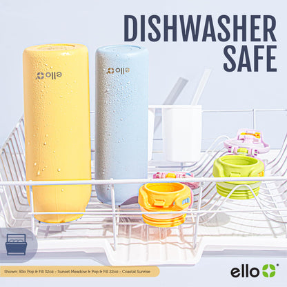 Ello Pop & Fill 32oz Stainless Steel Water Bottle with Quick Fill Technology, Double Walled and Vacuum Insulated Metal, Leak Proof Locking Lid, Sip and Chug, Reusable, BPA Free, Coastal Sunrise