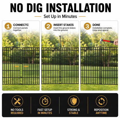 8 Panels No Dig Garden Fence Animal Barrier, 48in(H) × 21ft(L) Decorative Metal Outdoor Dog Fence, Rustproof Pet Fencing for Yard, Patio, Flower Bed -Temporary Fencing| Easy to Install