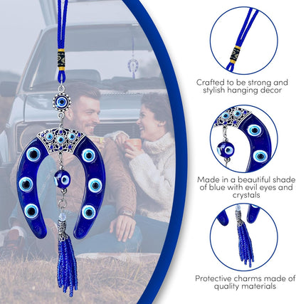 LUCKBOOSTIUM Evil Eye Horseshoe Hanging Ornament - Blue Charm & Horseshoe with Crystal for Luck & Protection