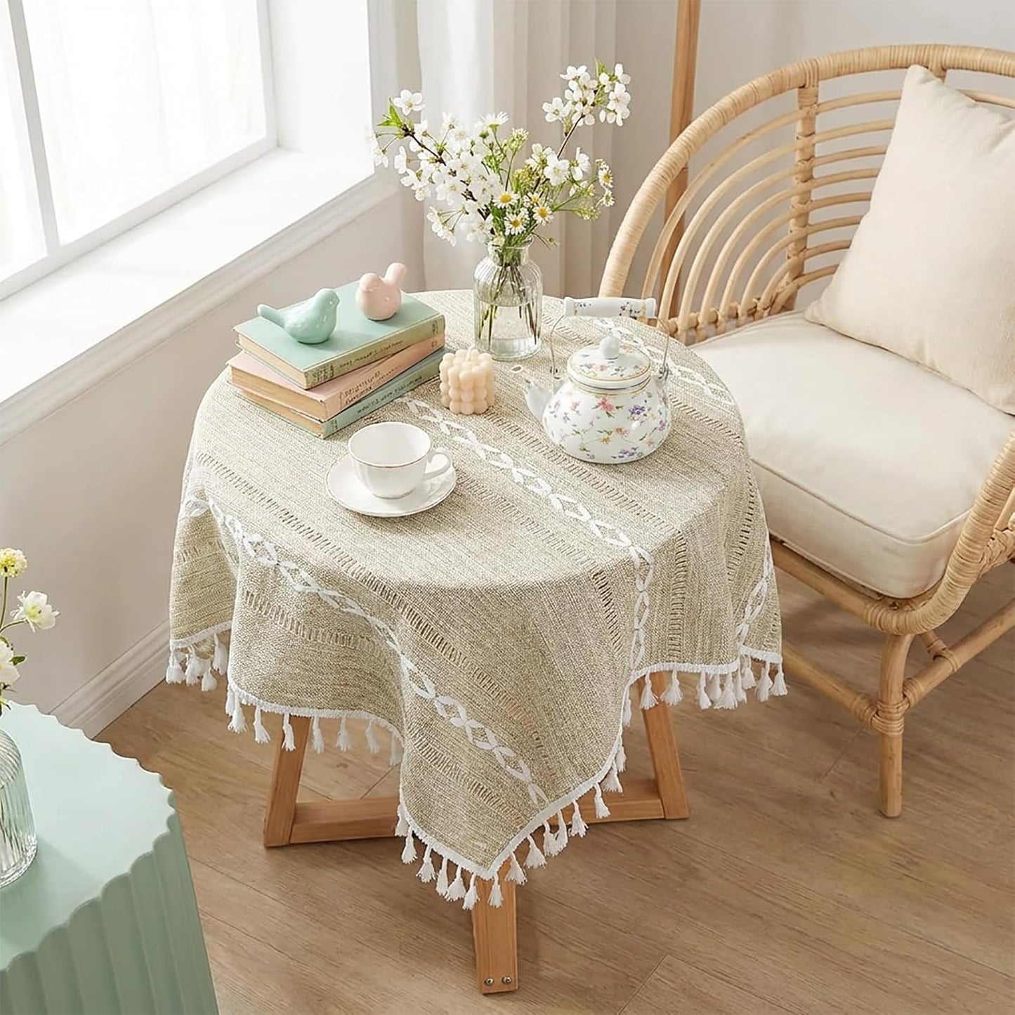 24 24 inch, Summer Small Spring Square Tablecloth x Rustic Farmhouse Coffee Table Cover for End Bedside Table, Boho