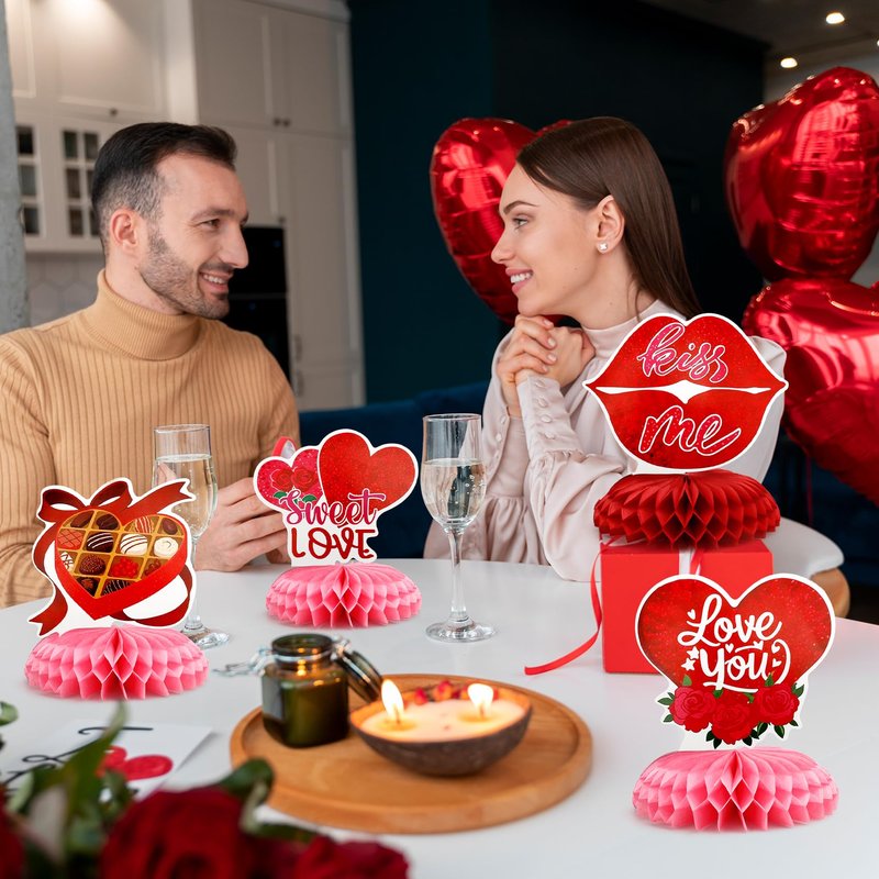 Valentines Day Honeycomb Centerpieces for Tables, 9Pcs Valentines Table Decorations Honeycomb Centerpiece, Red Heart 3D Centerpiece Table Decoration for Birthday Home Valentine's Party Decor Supplies