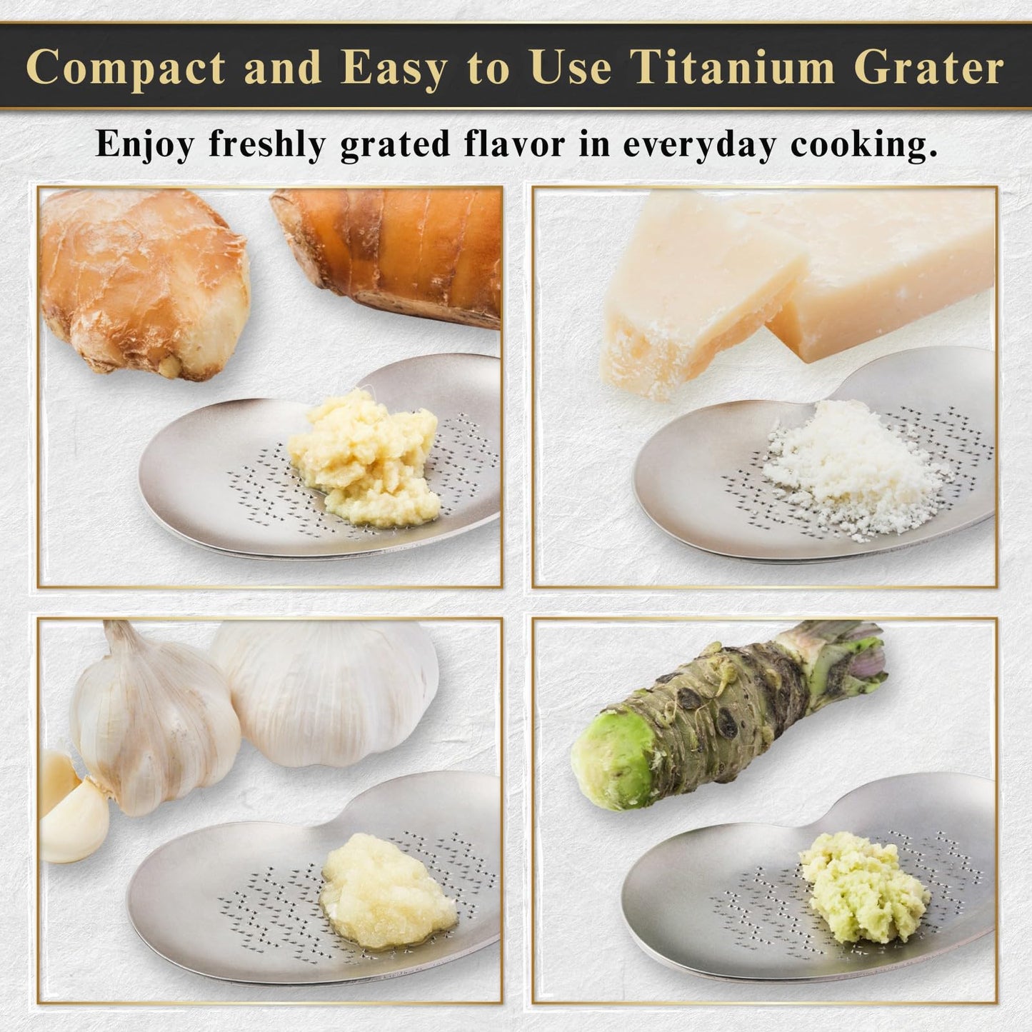 Wablade Japanese Titanium Grater – Made in Japan, 3.4 Inches Fine Grating Plate for Garlic, Ginger & Wasabi, Compact Precision Kitchen Tool Designed for Everyday Food Preparation