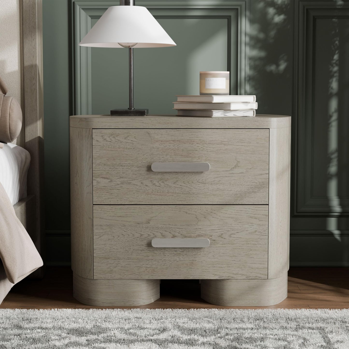 Furniture of America Nainsted Modern Contemporary Solid Wood 30-inch 2-Drawer Nightstand with USB Ports, Rounded Feet, Cedar Bottom Drawer, Easy Assembly for Bedroom, Guest Room, White Oak