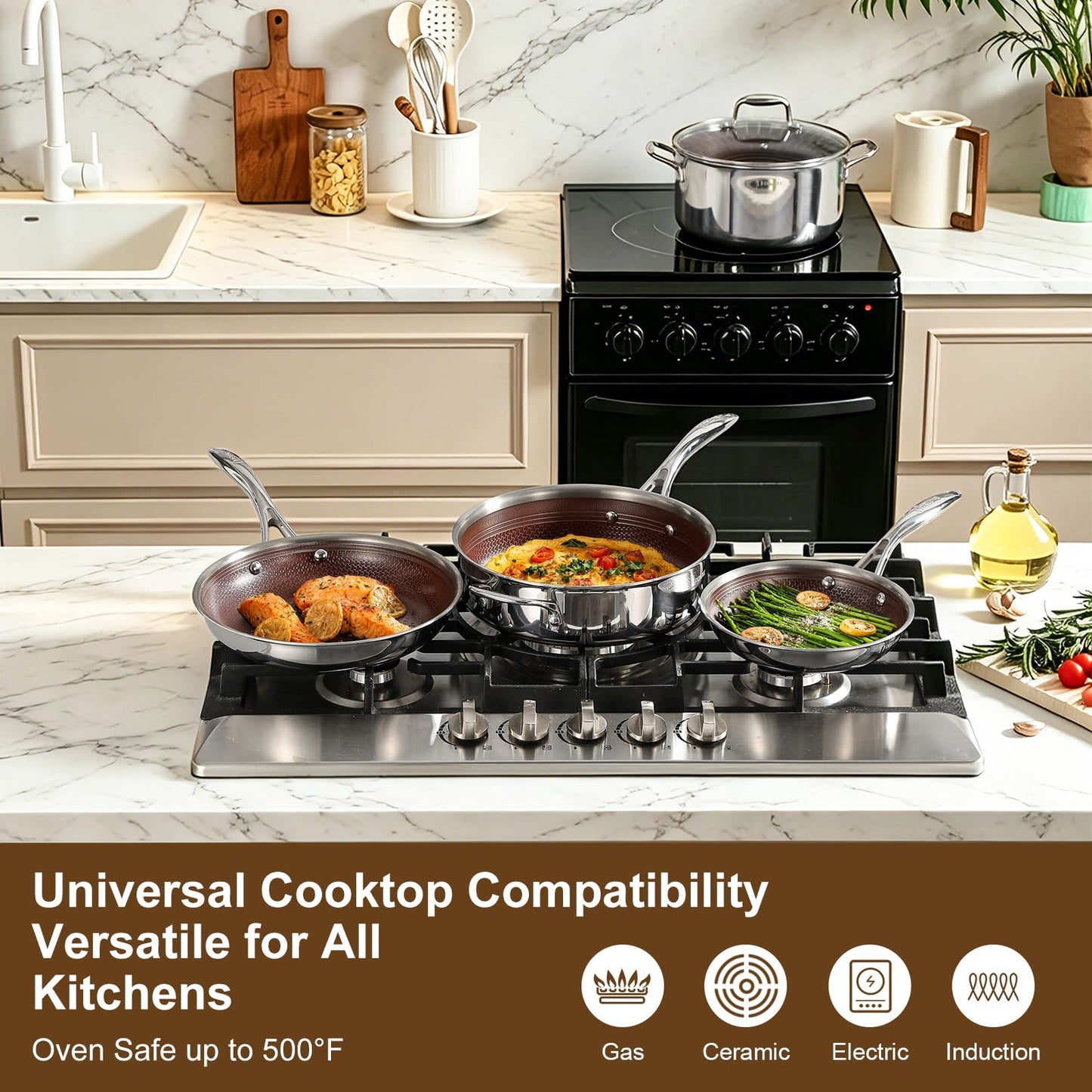 Deluxe 13 Piece Hybrid Ceramic Nonstick Cookware Set-5 PC Frying Pan Set, 6 PC Pot Set, 3.7QT Deep Sauté Pan, Induction Ready, PFOA Free Compatible with All Cooktops for Home Daily Cooking (Burgundy)