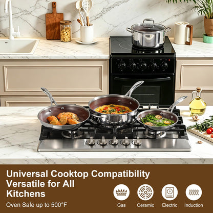 Deluxe 13 Piece Hybrid Ceramic Nonstick Cookware Set-5 PC Frying Pan Set, 6 PC Pot Set, 3.7QT Deep Sauté Pan, Induction Ready, PFOA Free Compatible with All Cooktops for Home Daily Cooking (Burgundy)