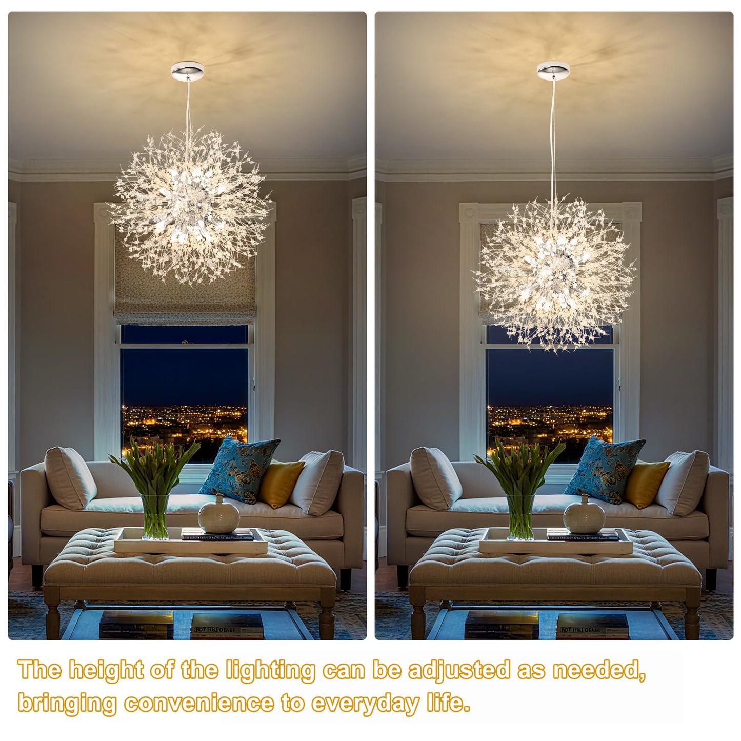Yiisem Dandelion Crystal Chandeliers, 16-Light Chrome Modern Round Firework Pendant Lighting, Hanging Chandelier Light Fixtures for Dining Room Bedroom Living Room Kitchen Aisle Girls Room