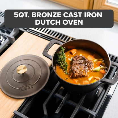 Viking Nonstick 5 Quart Dutch Oven with Self-Basting Lid, Bronze Cast Iron Cookware Pot, Made without PFAS, Induction Compatible, Oven Safe to 500F