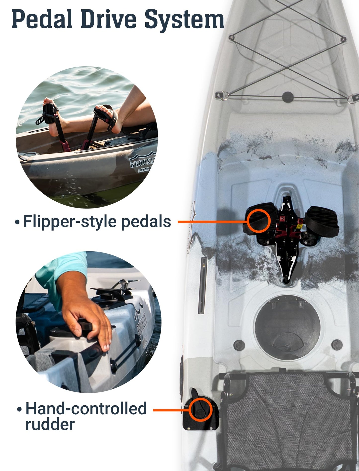 Brooklyn 10.0 Single Pedal Fishing Kayak by BKC, Lightweight Sit-On-Top Kayak with Flipper Drive, Rudder, Rod Holders & Cargo Storage