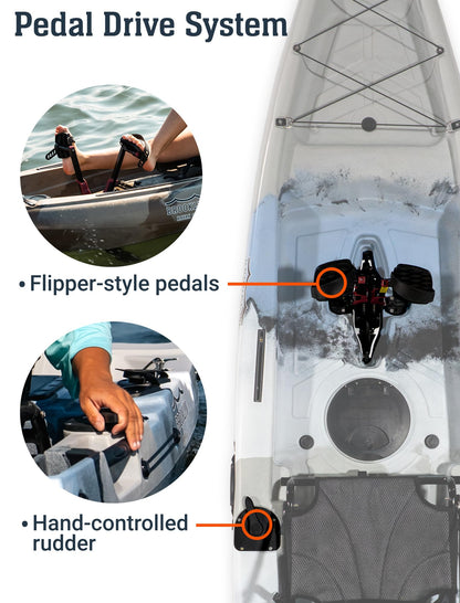 Brooklyn 10.0 Single Pedal Fishing Kayak by BKC, Lightweight Sit-On-Top Kayak with Flipper Drive, Rudder, Rod Holders & Cargo Storage