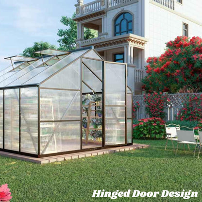 8x12 FT Greenhouse for Outdoors, Polycarbonate Greenhouse with Quick Setup Structure and Roof Vent, Aluminum Large Walk-in Green House for Outside Garden Backyard, Dark Gray