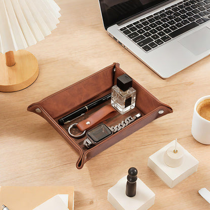 KAGREC Leather Valet Tray Birthday Gift for Dad Husband Leather Jewelry Tray for Father Day Gift Valentine’s Day