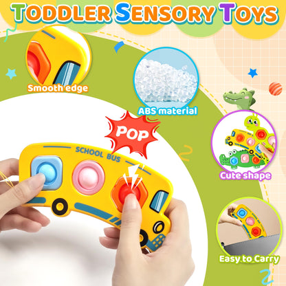 3PC Fidget Popper Sensory Toys Airplane Travel Activities for Toddlers Goodie Bags Pop it Fidget Toys for 12+ Month Babies 1 2 3 Year Old Girls Boys Valentine Gift Easter Basket Stuffer Gift
