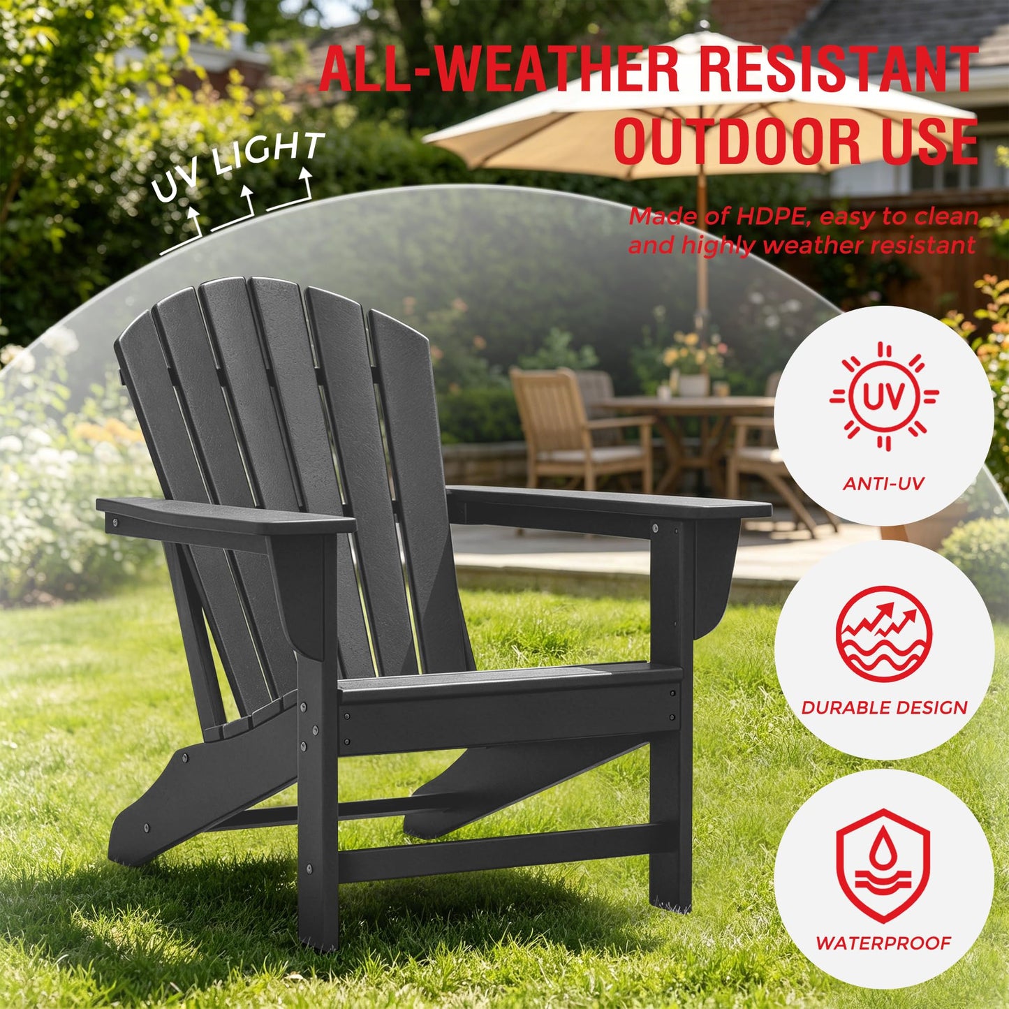 Costaelm Patio Conversation Set, Patio Chairs Set of 5 Balcony Firepit Furniture Outdoor Adirondack Square Table and Chair Backyard Furniture Set for Lawn Porch Pool Garden, Gray