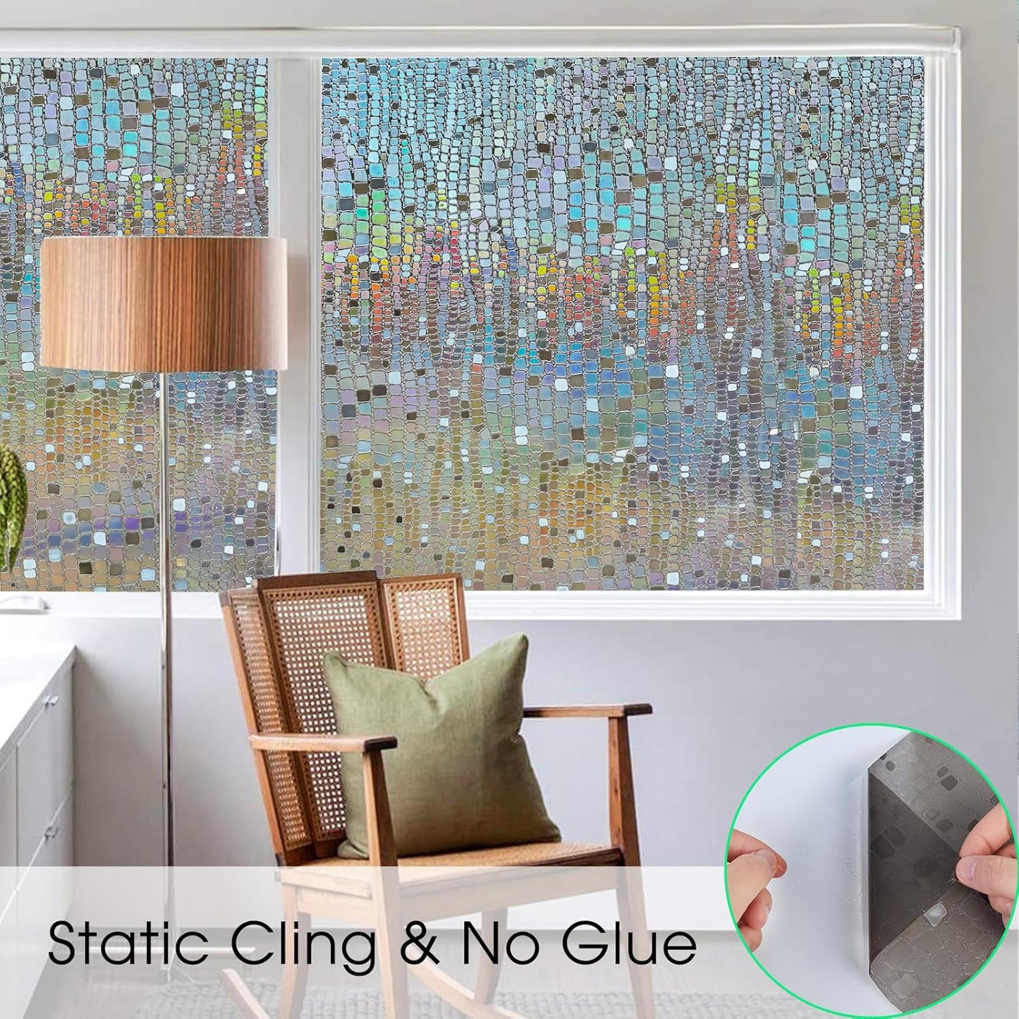 Beautysaid 3D Rainbow Prism Window Clings - Stained Glass Privacy Film, Heat Blocking, 17.5x78.7in (Brown)