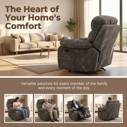 Trygoal Manual Recliner Chair, Nursery Rocking Chair, Recliner Chair for Adults, Lazy Boy, Gaming Recliner wih Overstuffed Arms, Suitable for Home Theater, Living Room, Bedroom, Dark Brown