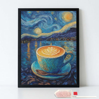 HUINORYA Van Gogh Starry Night Style Coffee TIME Diamond Painting Kit with Frame Full Square Drill DIY Bar Cafe Cave Home Room Wall Bathroom Porch Patio Decor Gift, 16 x 12 Inch
