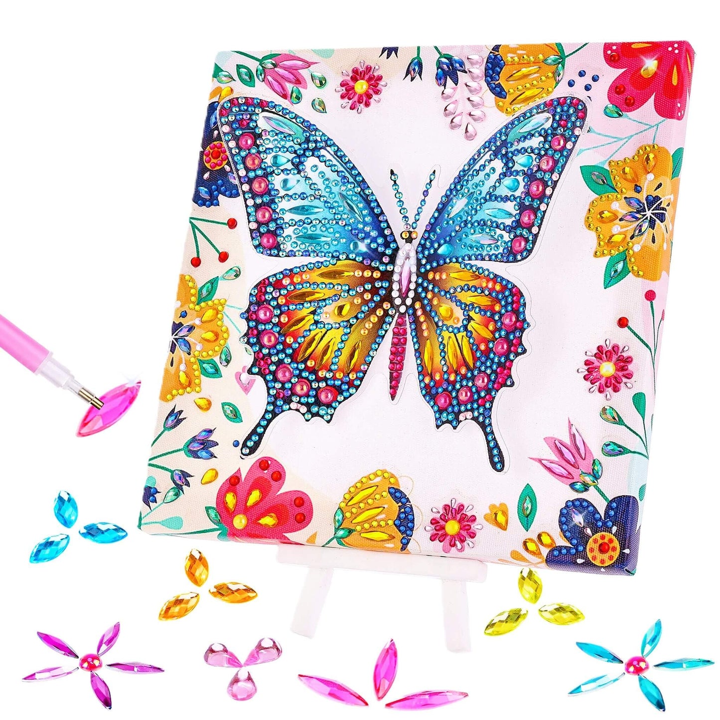 Cymbana Arts and Crafts for Kids Age 8-12, 3D Butterfly Diamond Art Kits, Gifts for Kids Age 6 7 8 9 10 with Plastic Easels DIY Gem Art Foldable Clear Butterfly Painting with Frame for Home Decor