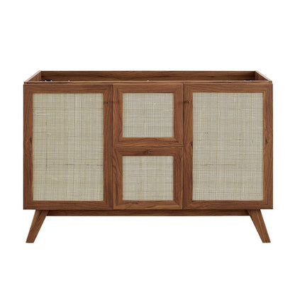Modway Soma Rattan Weave Bathroom Vanity Cabinet Basin Not Included, 48” Single or Double Sink Compatible, Walnut