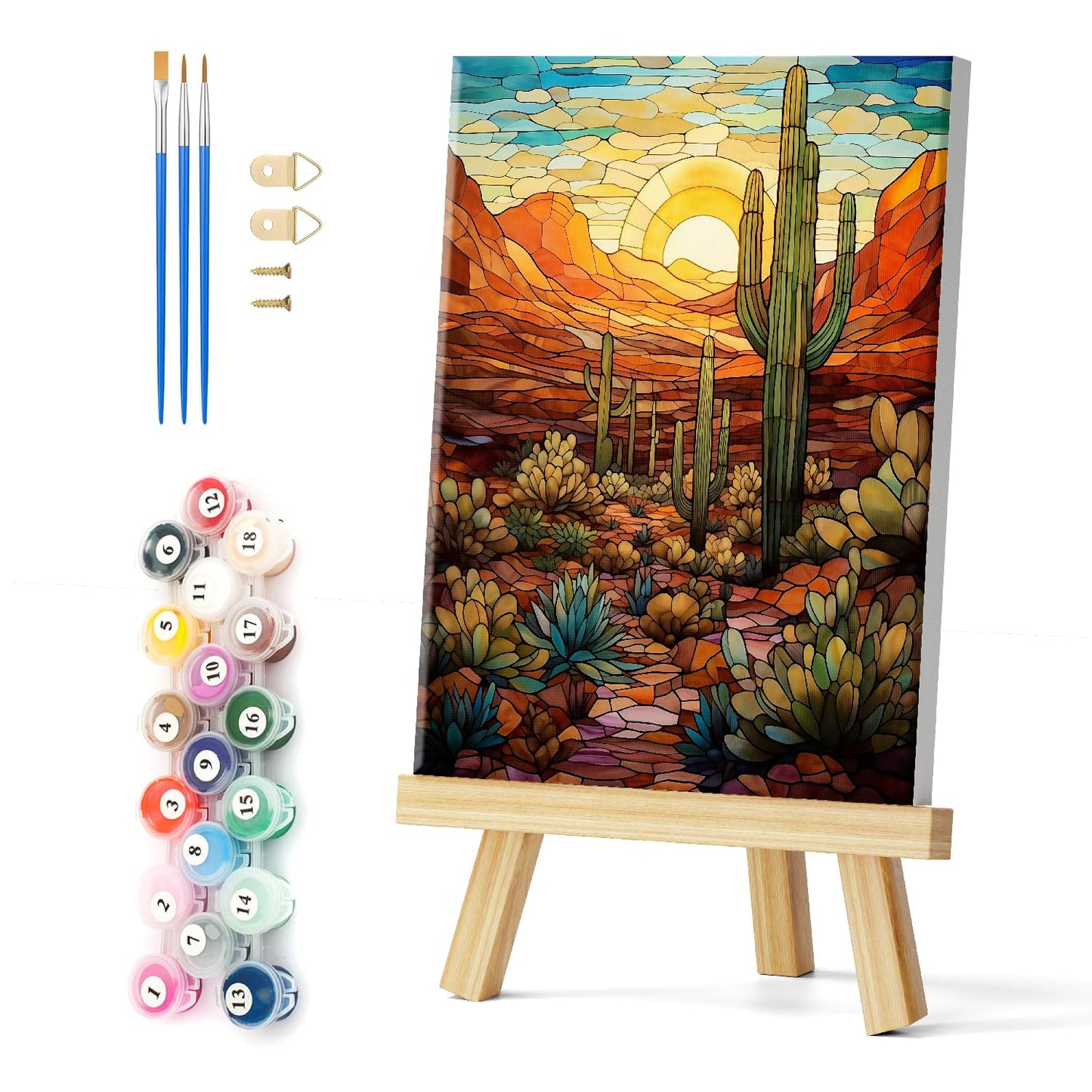 Natuyalo Paint by Numbers for Adults with Framed on Canvas, Wilderness Landscape Paint by Numbers Kits for Beginners, Cactus DIY Acrylic Painting Kits with Frame Ideal Gift (12x16 Inch)