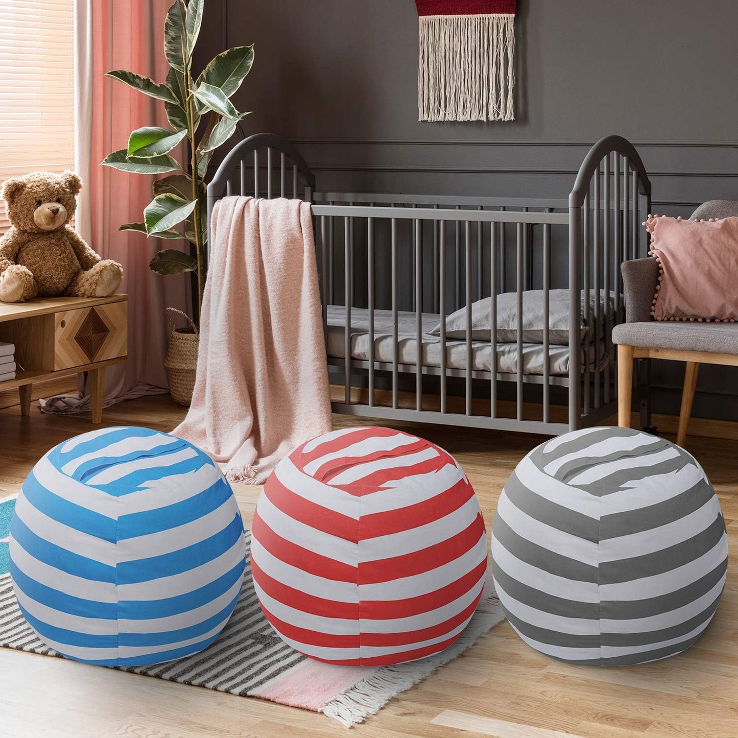 Miaowater 2 PCS Stuffed Animal Storage Bean Bag Chair Cover, Cotton Canvas with Zipper, Grey 24"