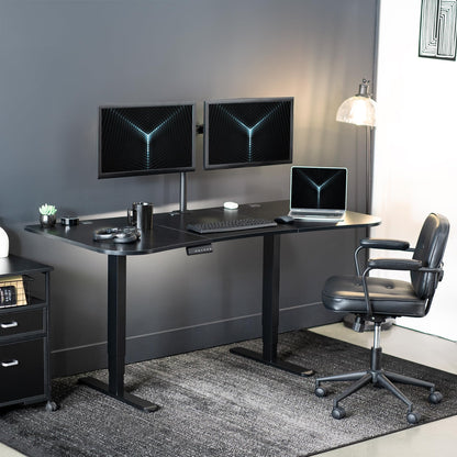 VIVO Electric 63 x 32 in Dual Motor Standing Desk, Memory Height Adjustment, 2B Series, Black Carbon Fiber Top Black Frame, DESK-KIT-2B1R
