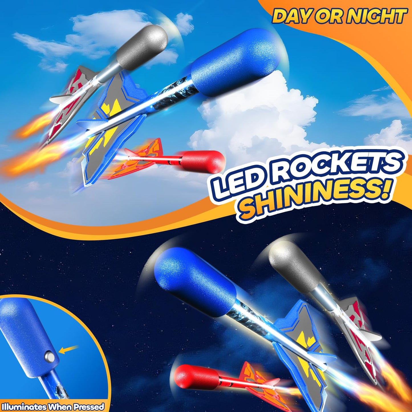 DULONIME Rocket Launcher for Kids with 4 LED Airplane Rockets and Tank Launcher, Outdoor Toys for Toddlers, Rockets for Kids Age 4-8, 2 3 4 5 Year Old Boy Birthday Gift, Launching up to 120+ Feet