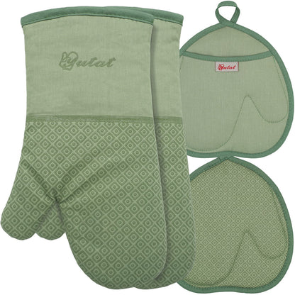 Yutat Silicone Oven Mitts - Oven Mitts and Pot Holders Sets Made of Non-Slip & BPA-Free Silicone, High Heat Resistant 500 Degrees, Perfect for Kitchen Cooking Baking BBQ, 4Pcs Set, Peak Green