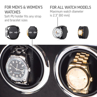 Watch Winder for 4 Watches with LED Backlight, LCD Display and Motor-Stop Option (White & Black)
