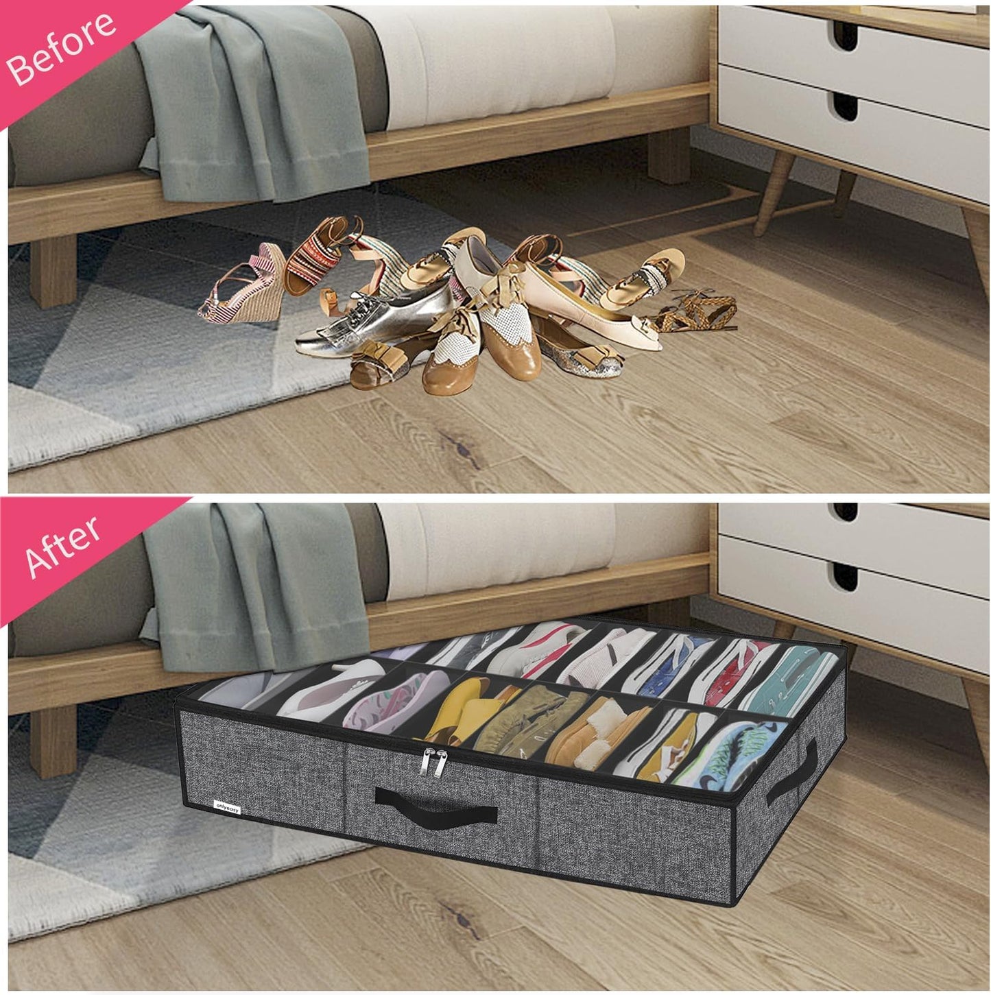 16 32 Closet, 37.7x 23.6x 5.9 inch, MXBUBS16P2 Onlyeasy Sturdy Under Bed Shoe Storage Organizer with Handles and Clear