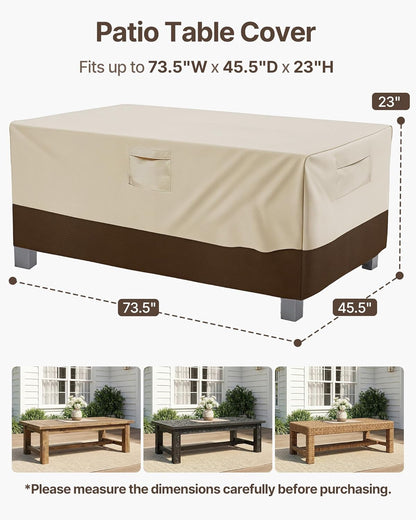 Vailge Heavy-Duty Waterproof Patio Table Cover - Rectangular/Oval Design | Large Beige & Brown