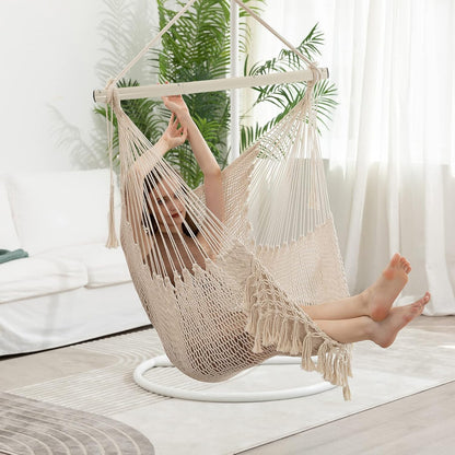 Hammock 330lbs, ChairMax Large Hanging Chair, Soft Cotton Rope Swing Chair with High Load-Bearing Metal Rod,Indoor