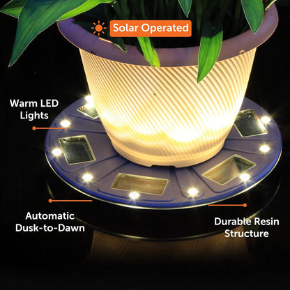 15" (78i50865) Gama Sonic Illuminated Plant Stand for Outdoor, Solar Power, Grey Base for Exterior Potted Plants