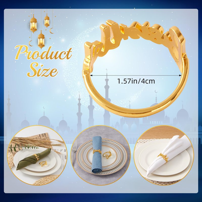 APTWOW Bismillah Letter Napkin Rings Set of 6 - Gold Metal Eid Mubarak Napkin Holder, Ramadan Napkin Rings for Ramadan Banquet Party Dining Table Decor