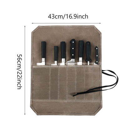 Chef Knife Roll Bag with 7 Slots Cutlery Knives Holders Protectors&6 Packs Knife Edge Guard Set Blade Covers,Knife Roll Storage Bag,Portable Travel Chef Knife Case,Kitchen Travel Cooking Tools