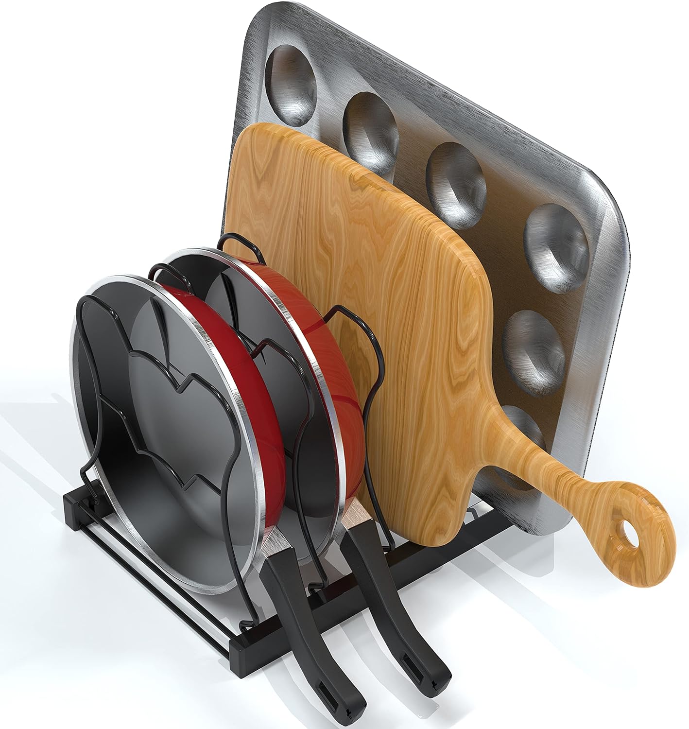 SIMPLE HOUSEWARE 5 Compartments Height Adjustable Pan Organizer - Black