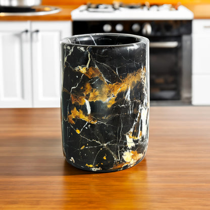 Marmor Krafts Handmade Marble Utensils Holder for Kitchen Utensil Storage and Tabletop - Organizer for Countertops, Pantry, Bathroom, Flower vase, Office & Center Table (Black & Gold)