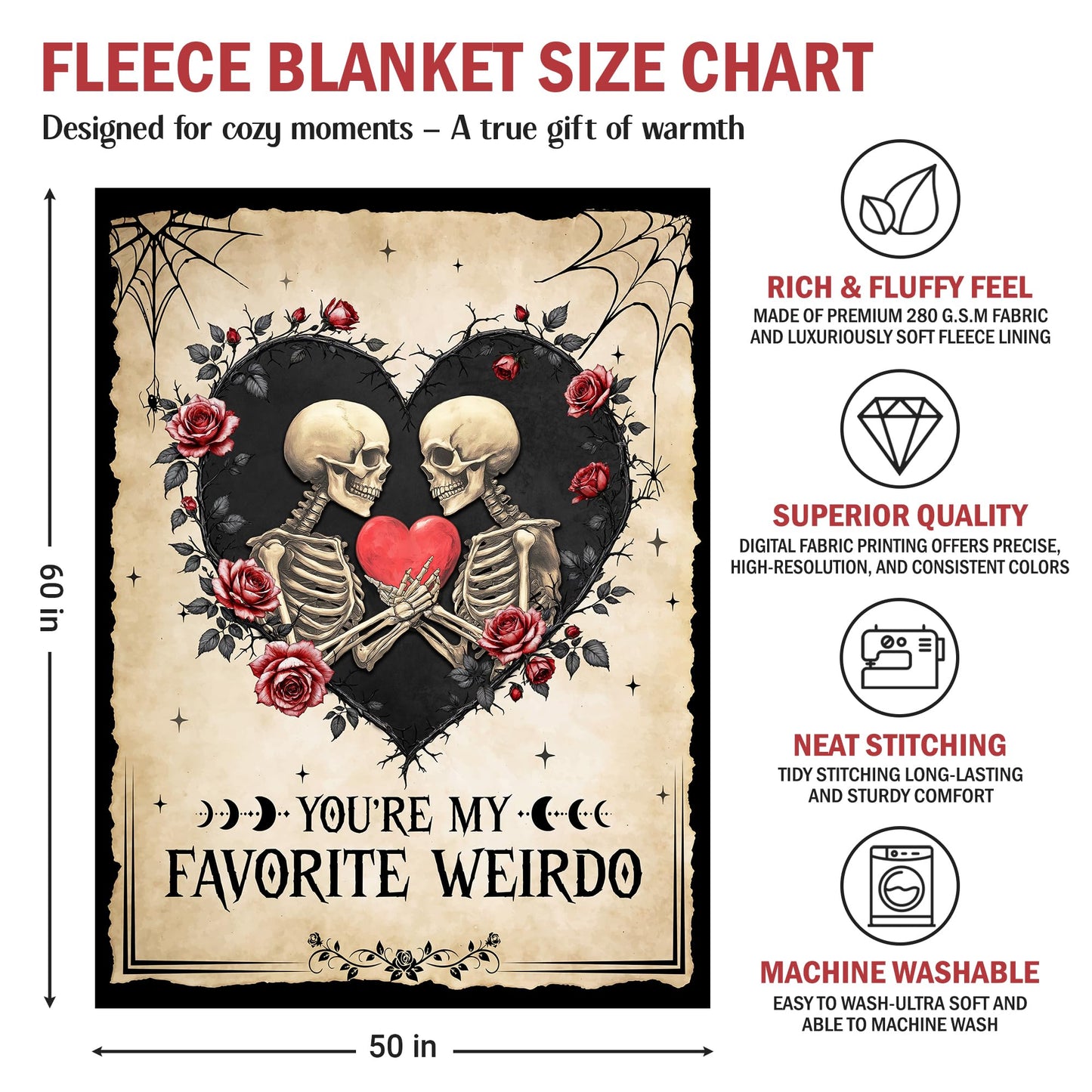 GEEMBI Anniversary Couples Gifts for Women Men - Fleece Throw Blanket for Couch Bed 50x60 in - Wedding Anniversary Birthday Gifts for Boyfriend Girlfriend Her Him Wife Husband, Gothic Blanket