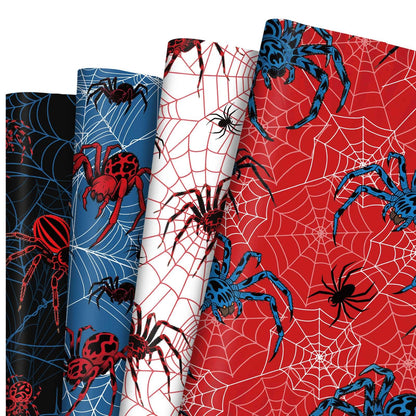 Pineraap 12 Sheets Spider Wrapping Paper, Spider Web Gift Wrap Blue Red Gift Packing for Boys Men Birthday Party DIY Crafts, 19.7 x 27.6 Inch
