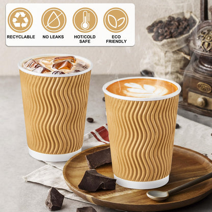 SIUQ Coffee Cups 12 oz 150 Pack, Insulated Ripple Wall Paper Coffee Cups 12 oz, Disposable Coffee Cups, Hot Beverage/Cold Drinking Cups for Office,Home,Party,Cafe,Picnic,Travel (Champagne)