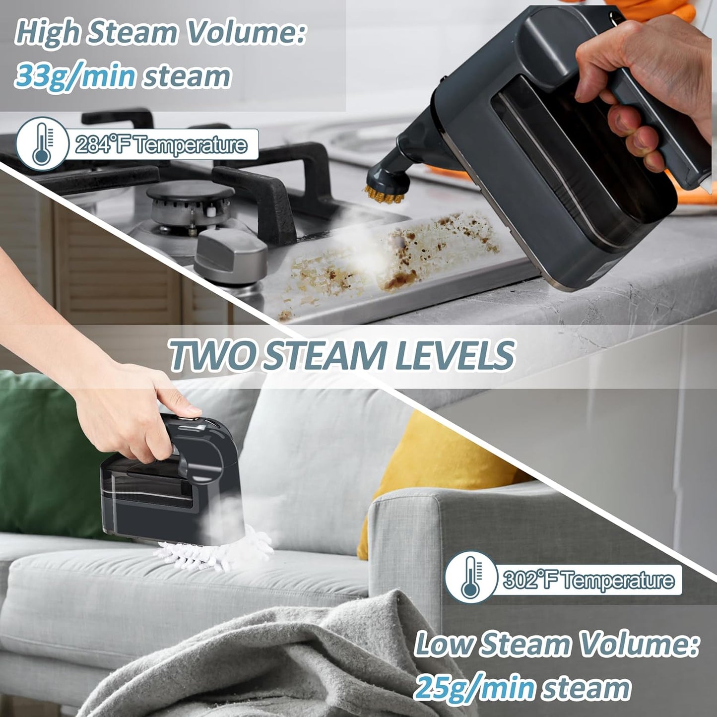 Handheld Steam Cleaner, 25S Quick Heating Portable Steamer with 15-Piece Accessory Set for Cleaning