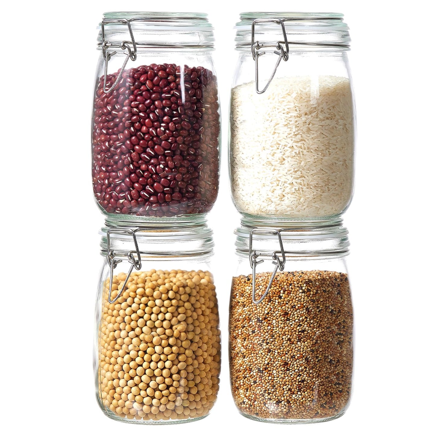 4 Pack 34oz Food Storage Jars with Airtight Lids, Preserving Seal Wire Clip Fastening Glass Containers, Canisters for Kitchen Organization, Flour, Cereal, Pasta, Sugar, Beans, Pickling Jars(34 Oz*4)