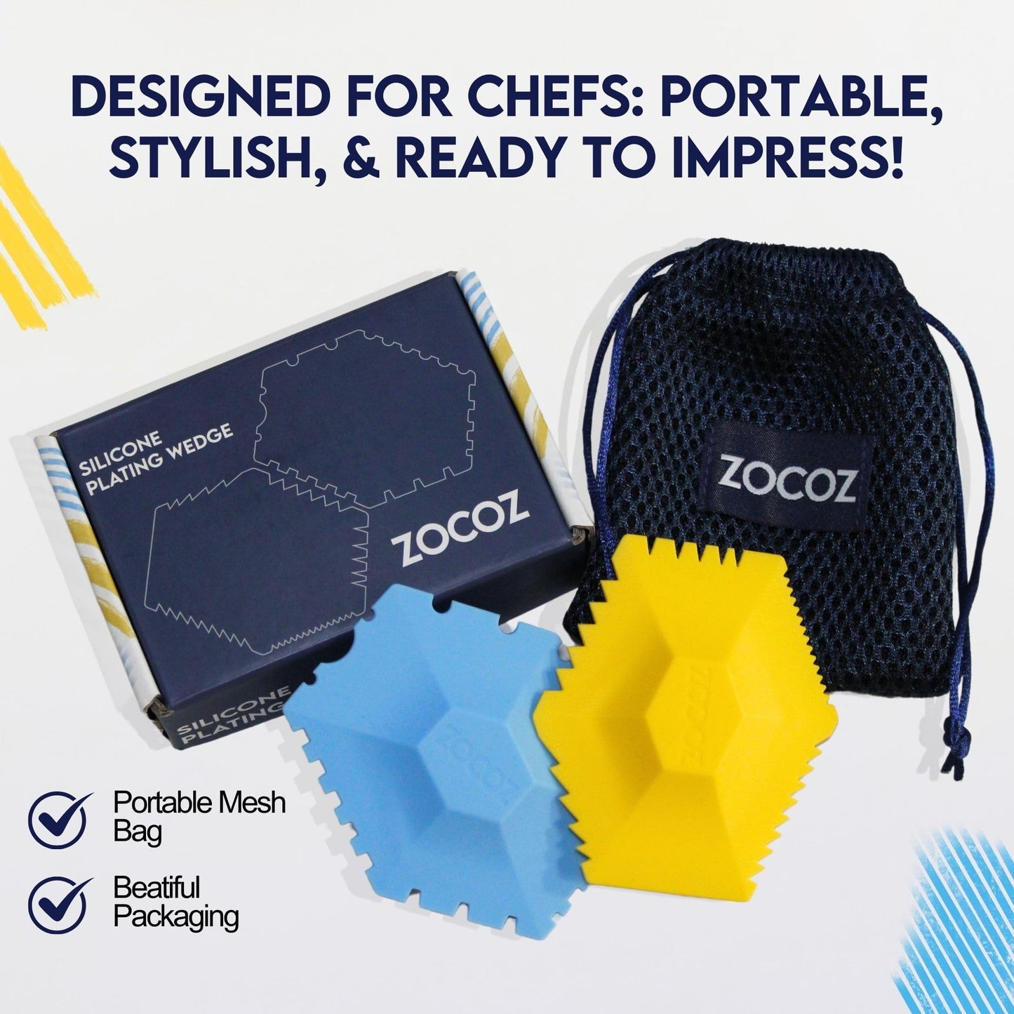 ZOCOZ Chef Plating Tools Culinary Set - 2 Silicone Wedges with 12 Patterns - Professional Chef Tools for Food Plating, Pastry Art, and Chef Gifts